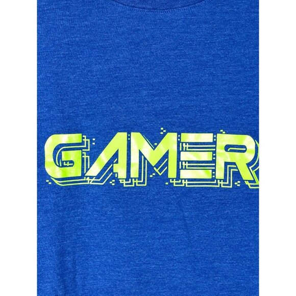 Cat & Jack Boys XL (16) Husky Blue Short Sleeve T-Shirt "Gamer" Green - Picture 2 of 4